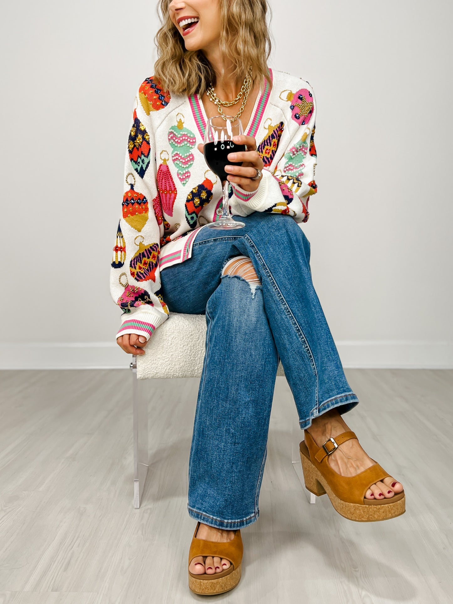 Queen of Sparkles Beige Multi Ornament Cardigan