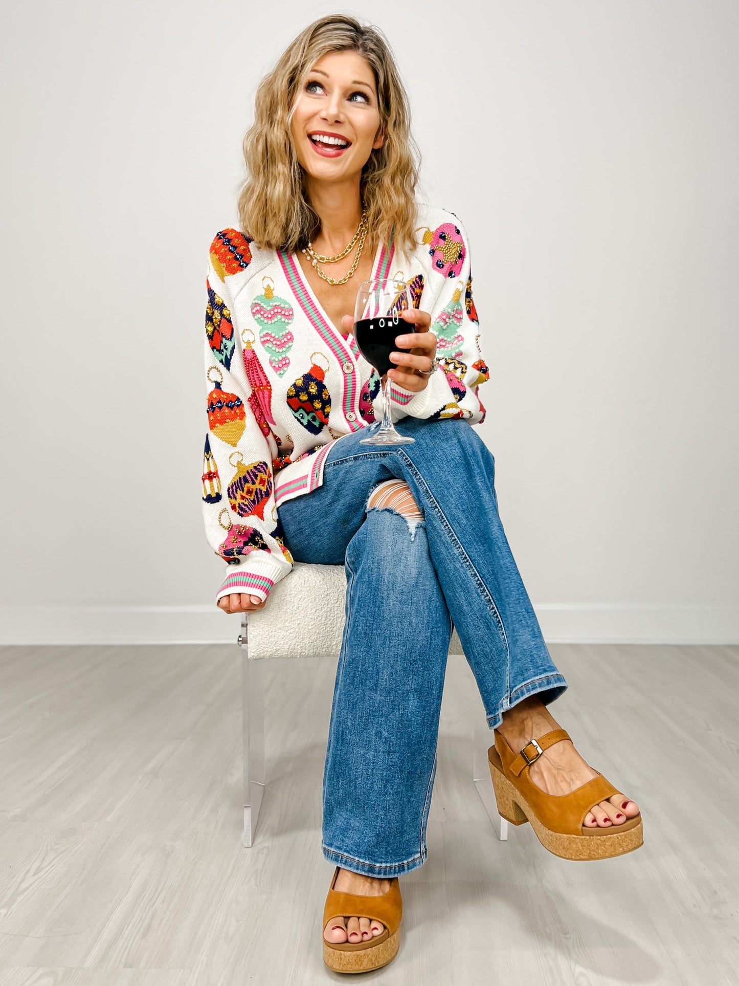 Queen of Sparkles Beige Multi Ornament Cardigan