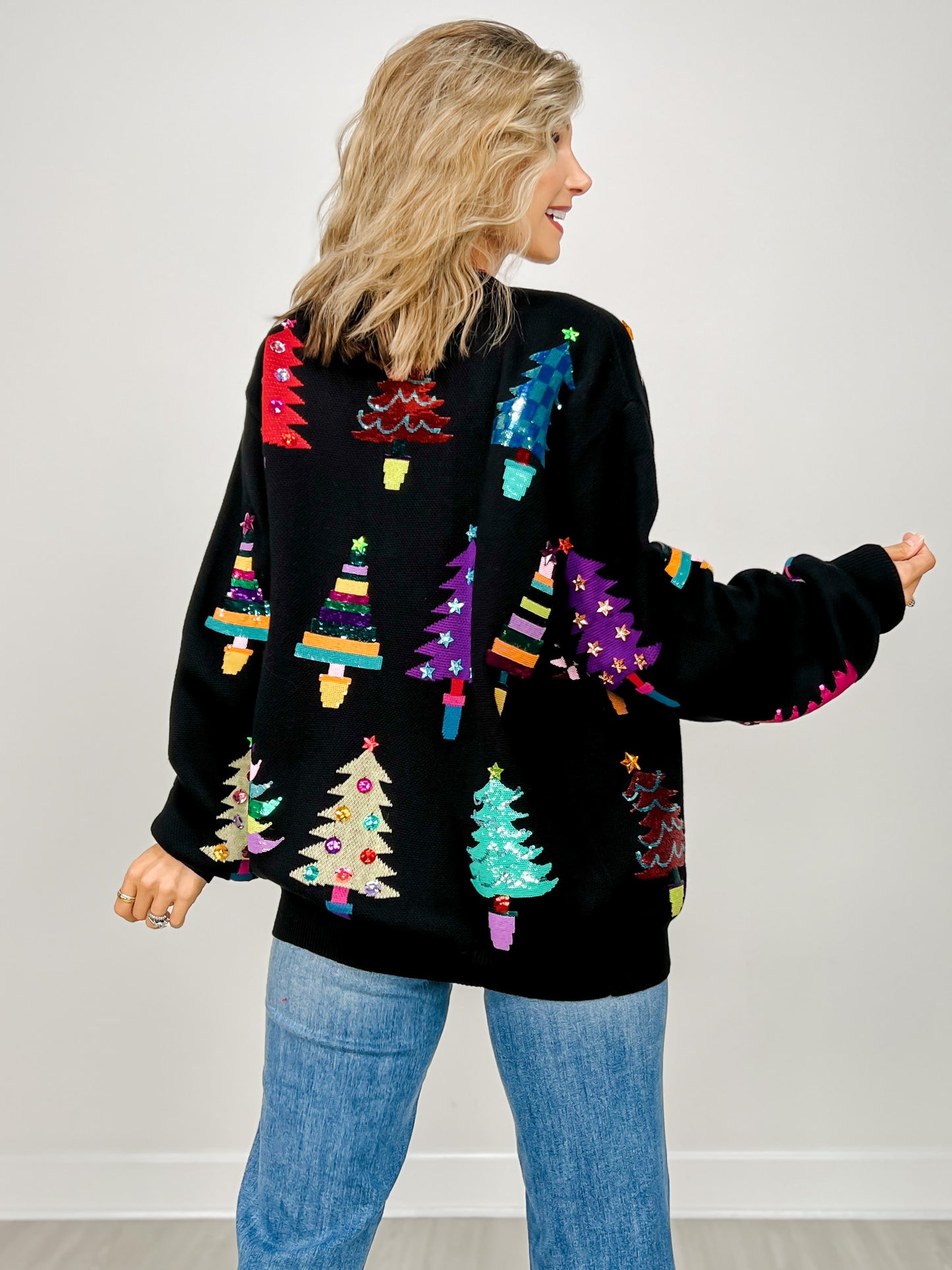 Queen of Sparkles Black Colorblock Trees Cardigan