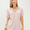 Herringbone Plaid Short Sleeve Top with V-Neckline