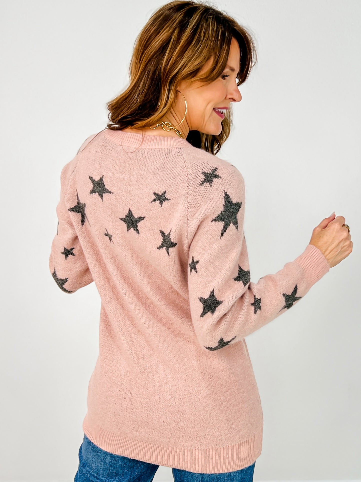 Star Print Long Sleeve Knit Sweater