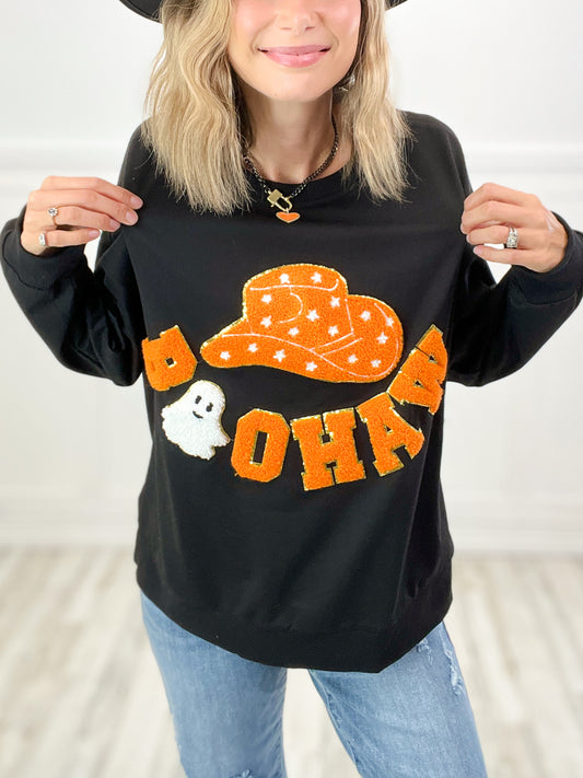 "Boo Haw" Letter and Cowboy Hat Loose Fit Sweatshirt