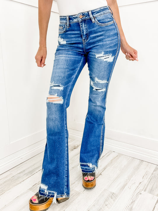 Vervet by Flying Monkey Mid Rise Flare With Patch Detail Jeans