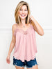 Knit Flare Tank Top with Crotchet Lace Trim