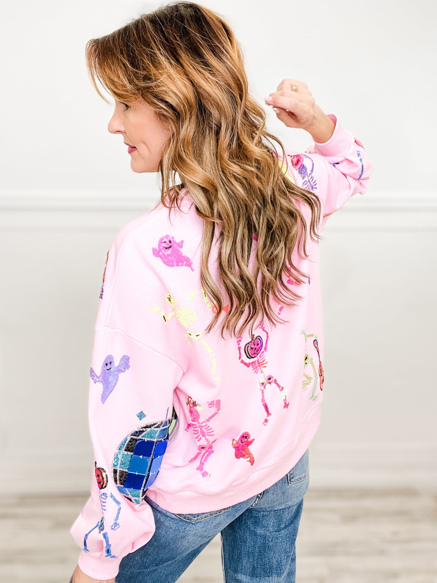 Queen of Sparkles Pink Skeleton Disco Party Sweatshirt