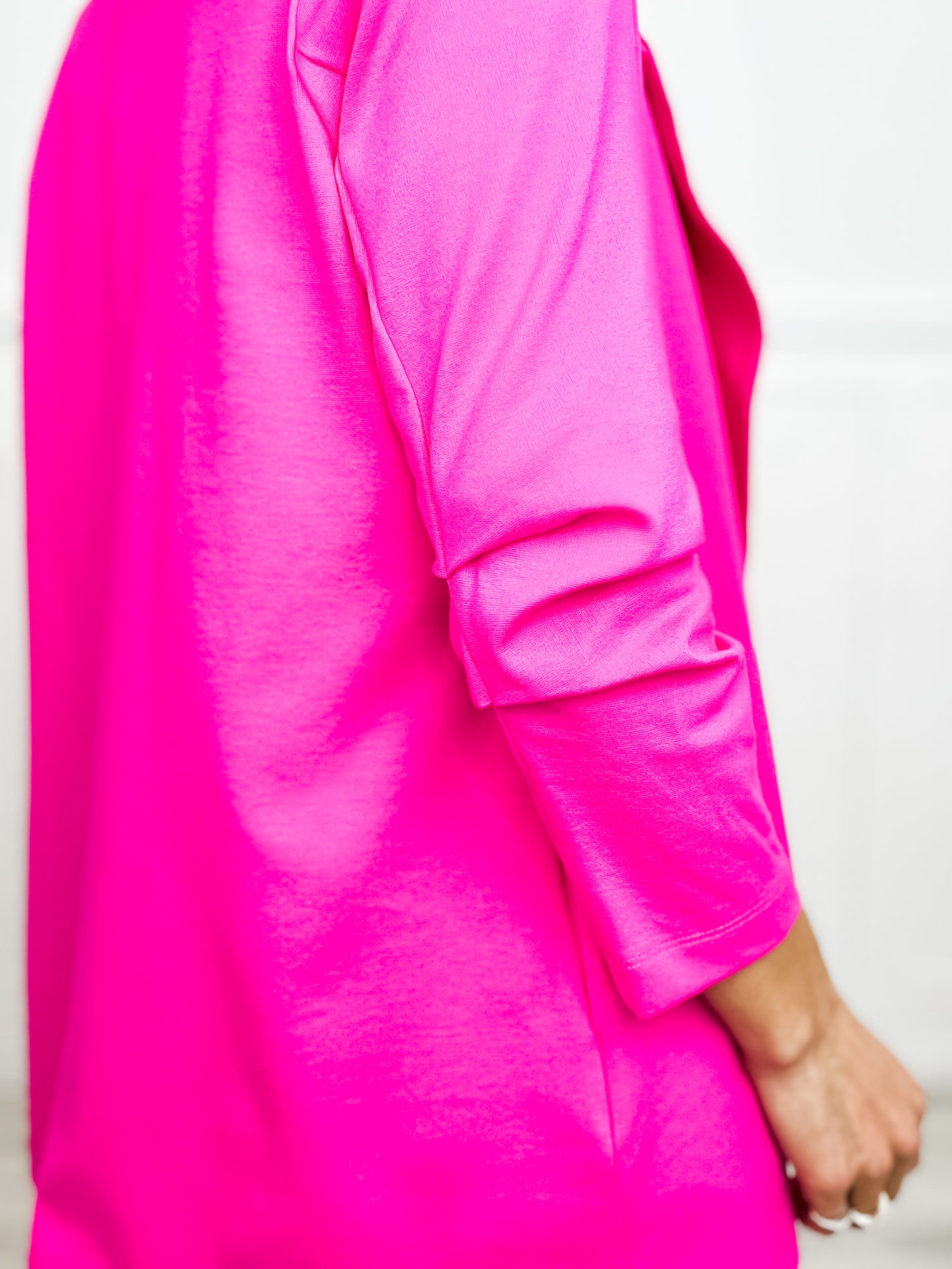 Magic 3/4 Length Ruching Sleeve Blazer in Hot Pink