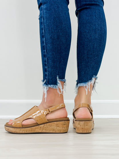 Corkys Volta II Wedge Sandals in Caramel Patent Croco