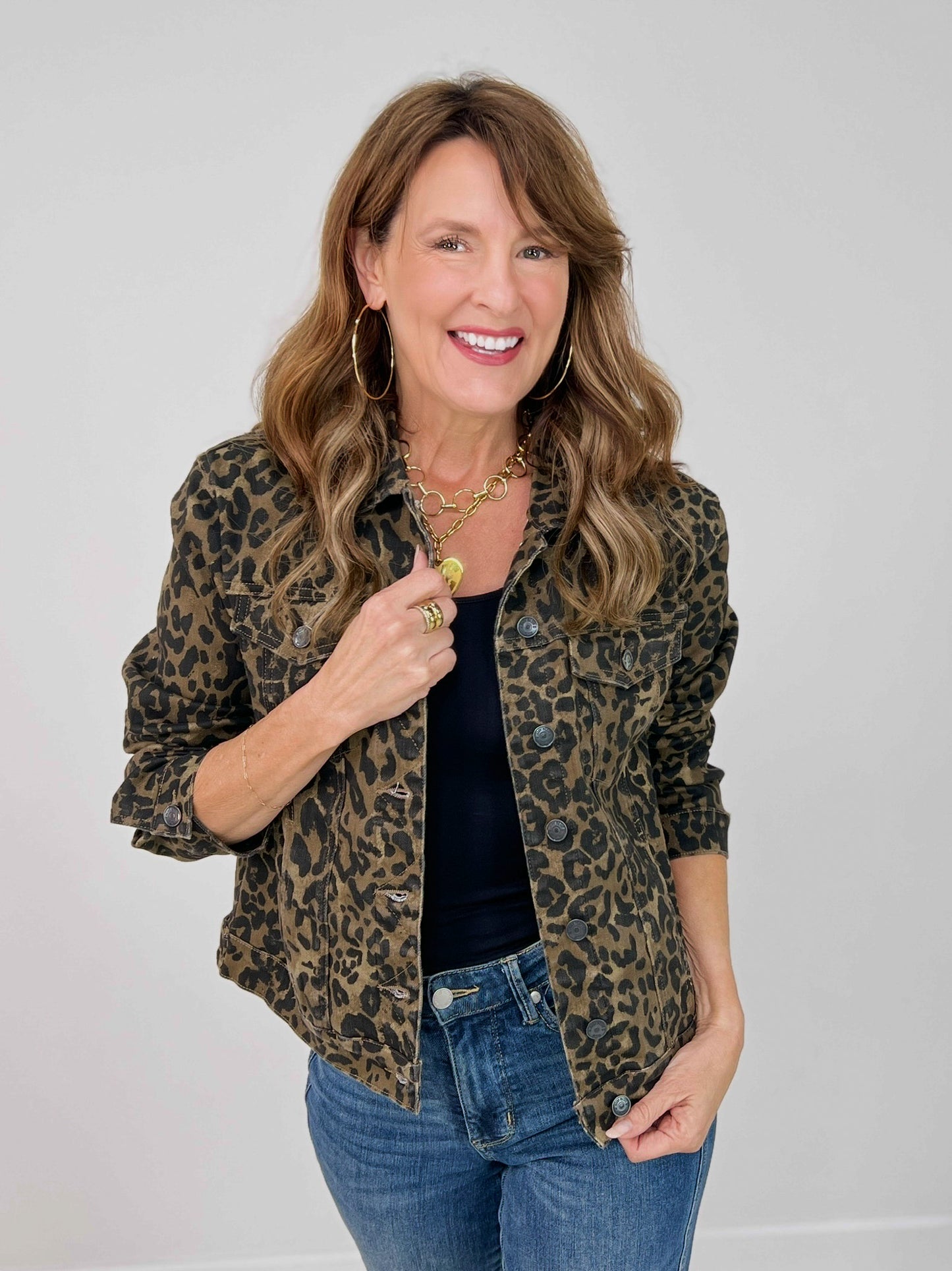 Judy Blue Leopard Print Boyfriend Denim Jacket