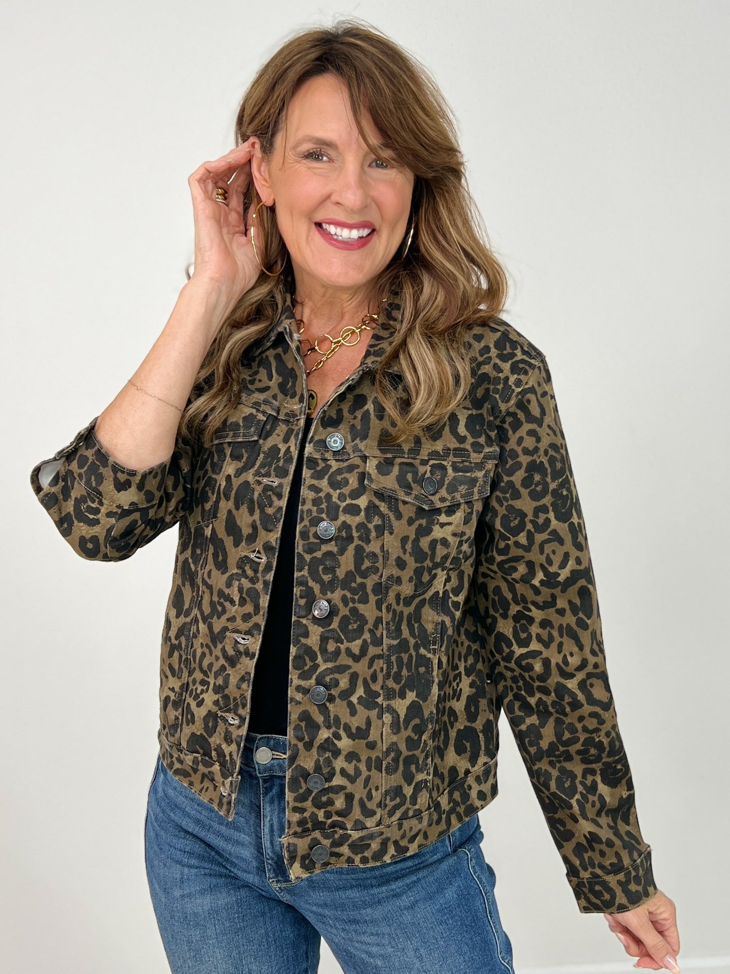 Judy Blue Leopard Print Boyfriend Denim Jacket