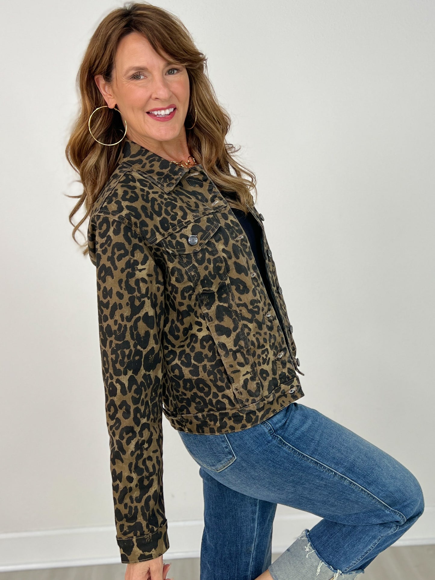 Judy Blue Leopard Print Boyfriend Denim Jacket