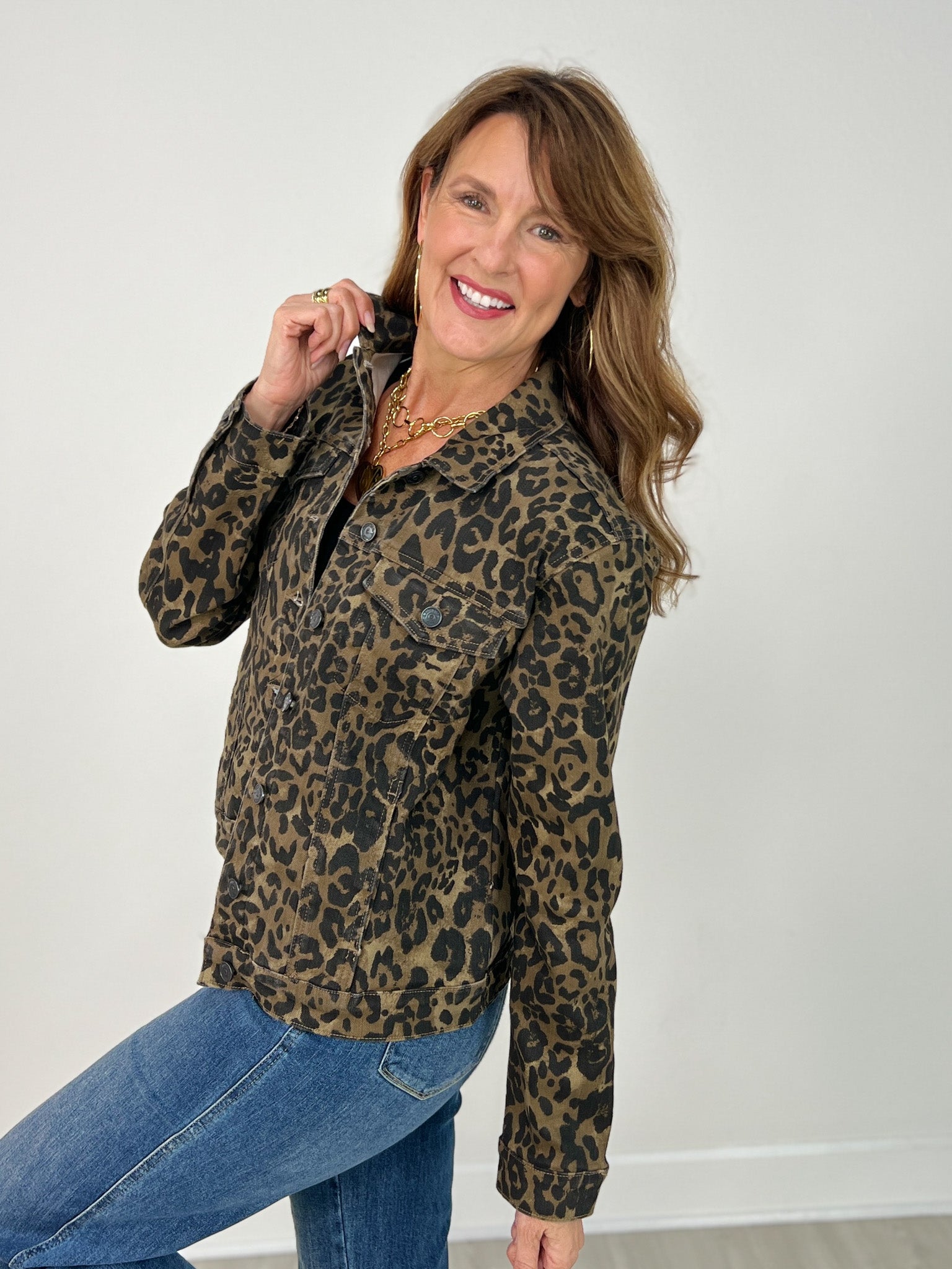 Judy Blue Leopard Print Boyfriend Denim Jacket