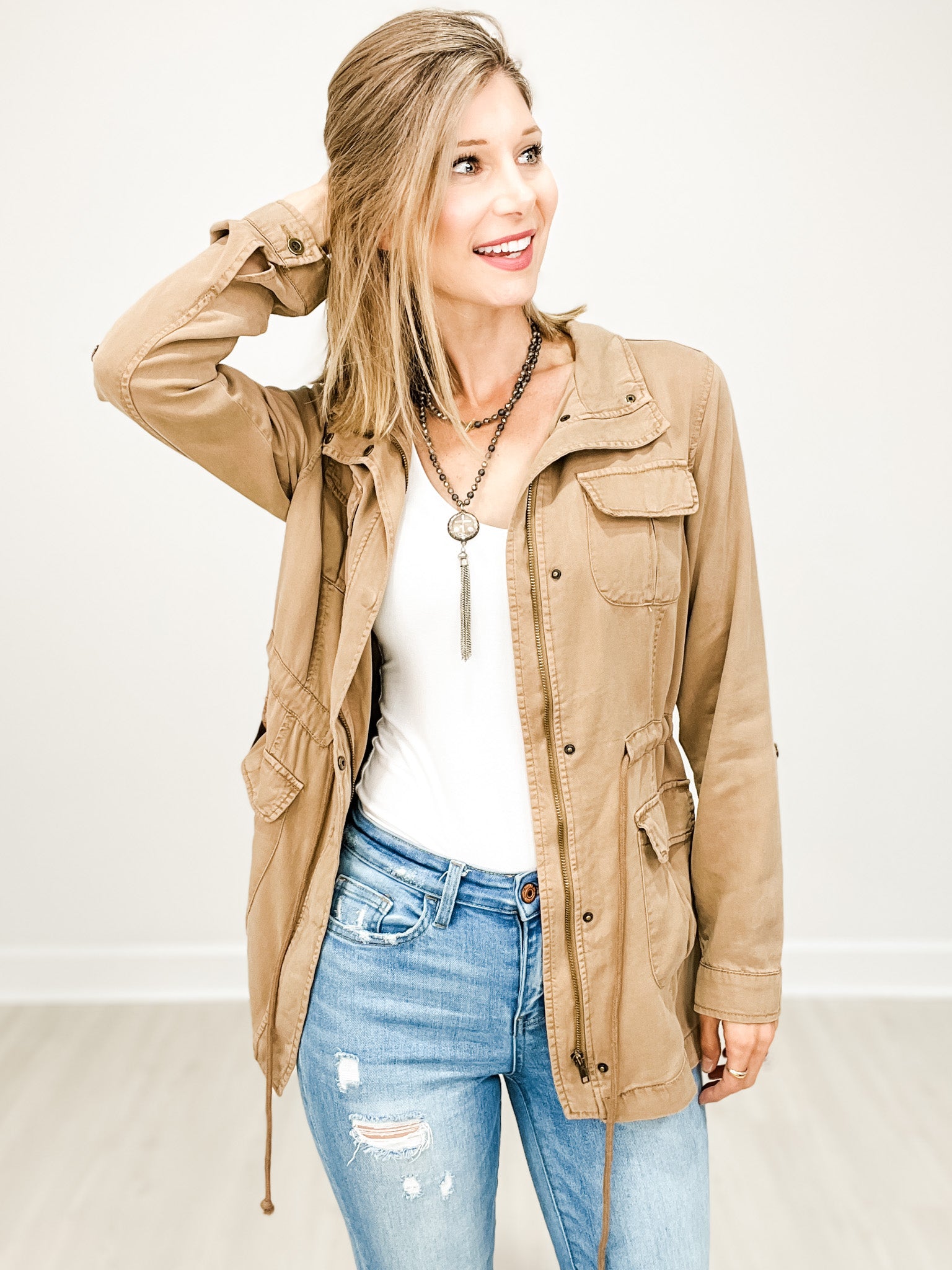 Risen Tencel Anorak Zip-Up Jacket with Tie Waist