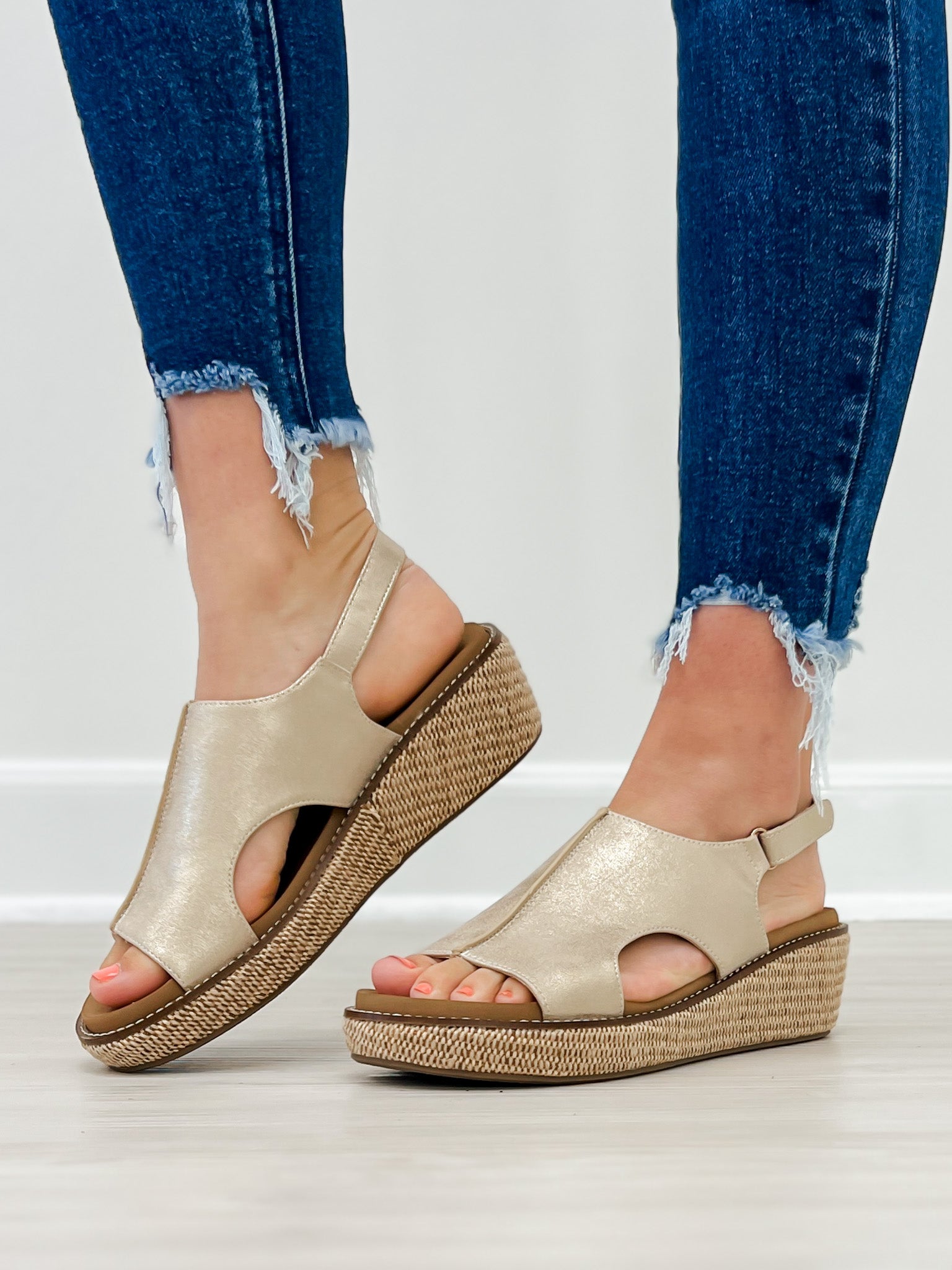 Corkys Volta II Wedge Sandals in Washed Gold