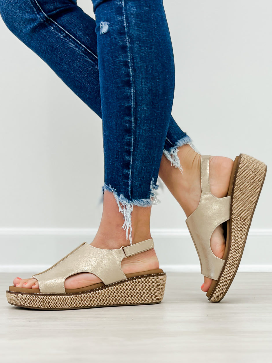 Corkys Volta II Wedge Sandals in Washed Gold