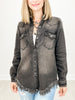 Denim Long Sleeve Button Down Frayed Hem Top