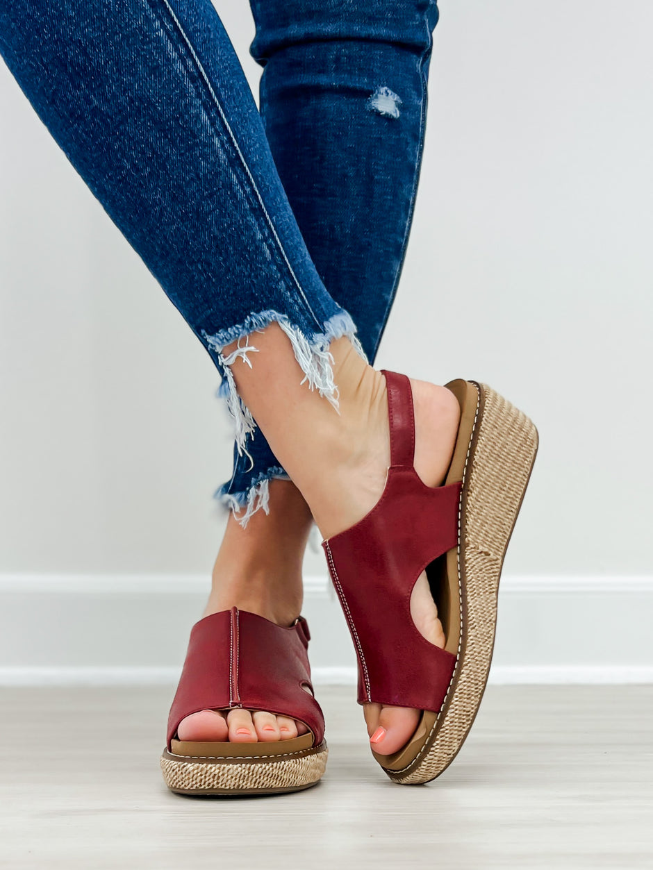 Corkys Volta II Wedge Sandals in Red Smooth