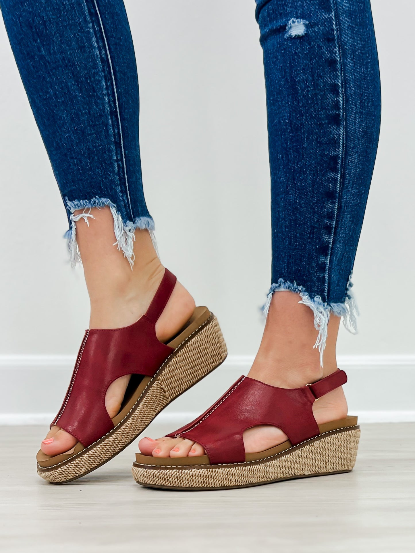 Corkys Volta II Wedge Sandals in Red Smooth
