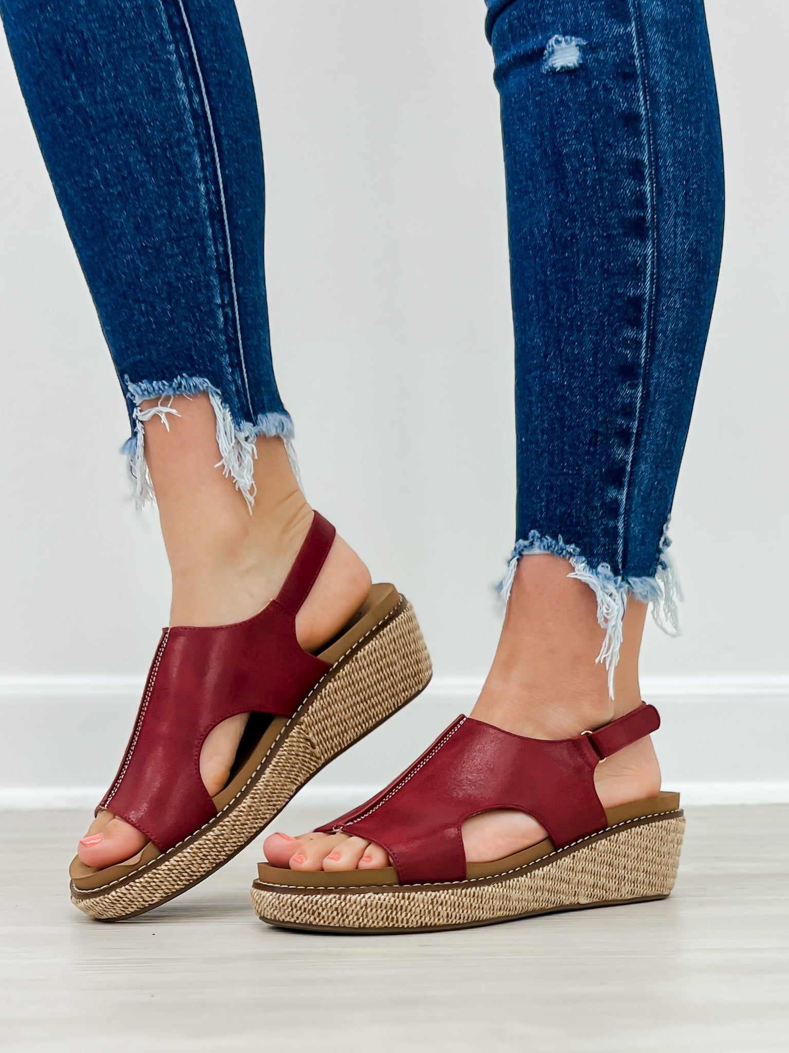 Corkys Volta II Wedge Sandals in Red Smooth