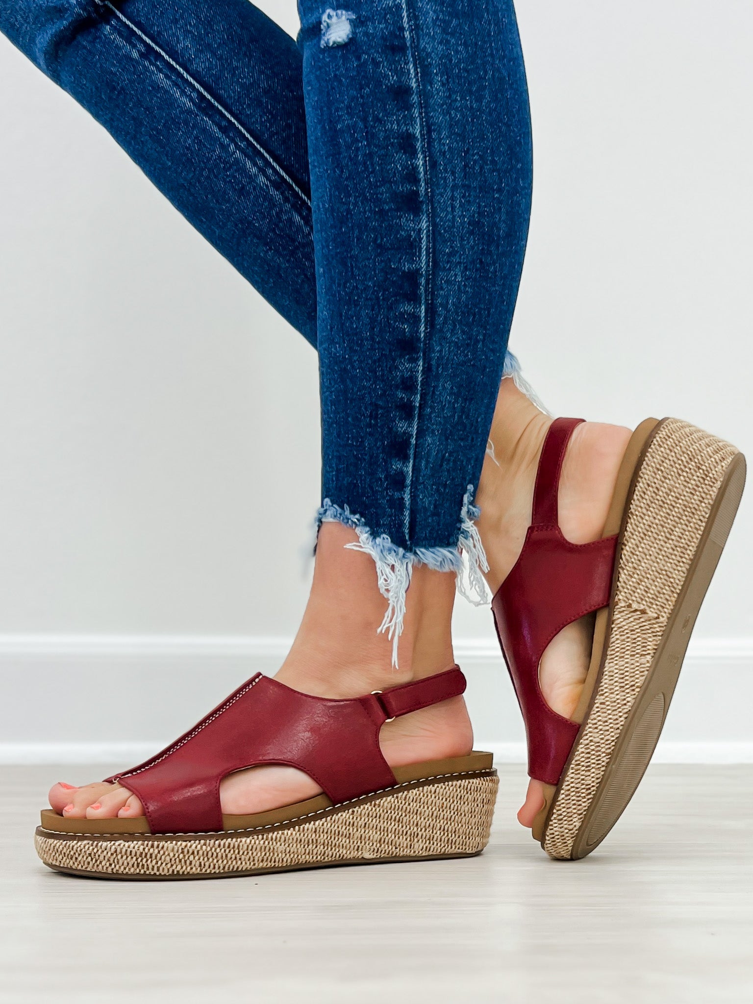 Corkys Volta II Wedge Sandals in Red Smooth