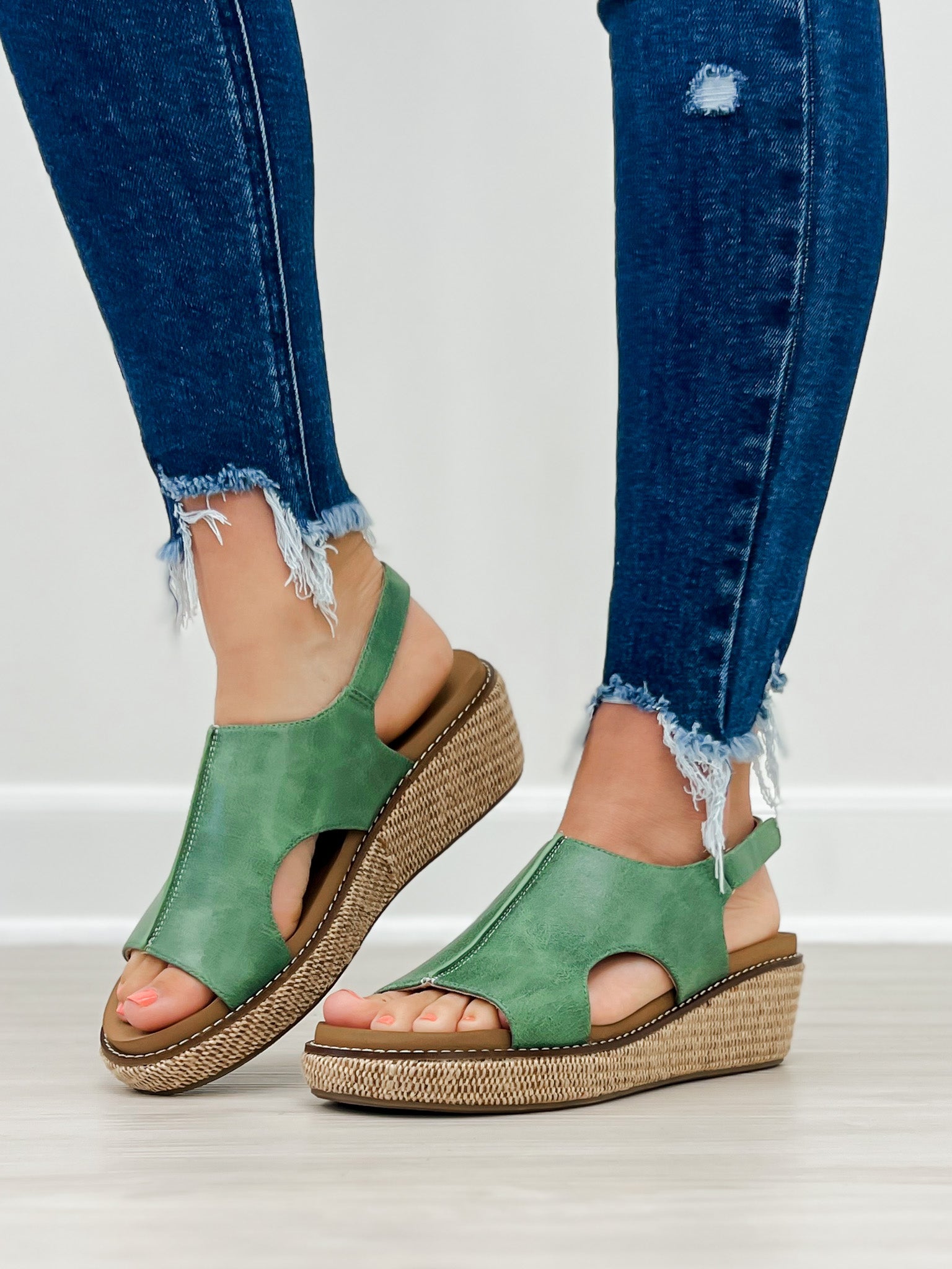 Corkys Volta II Wedge Sandals in Leaf Green