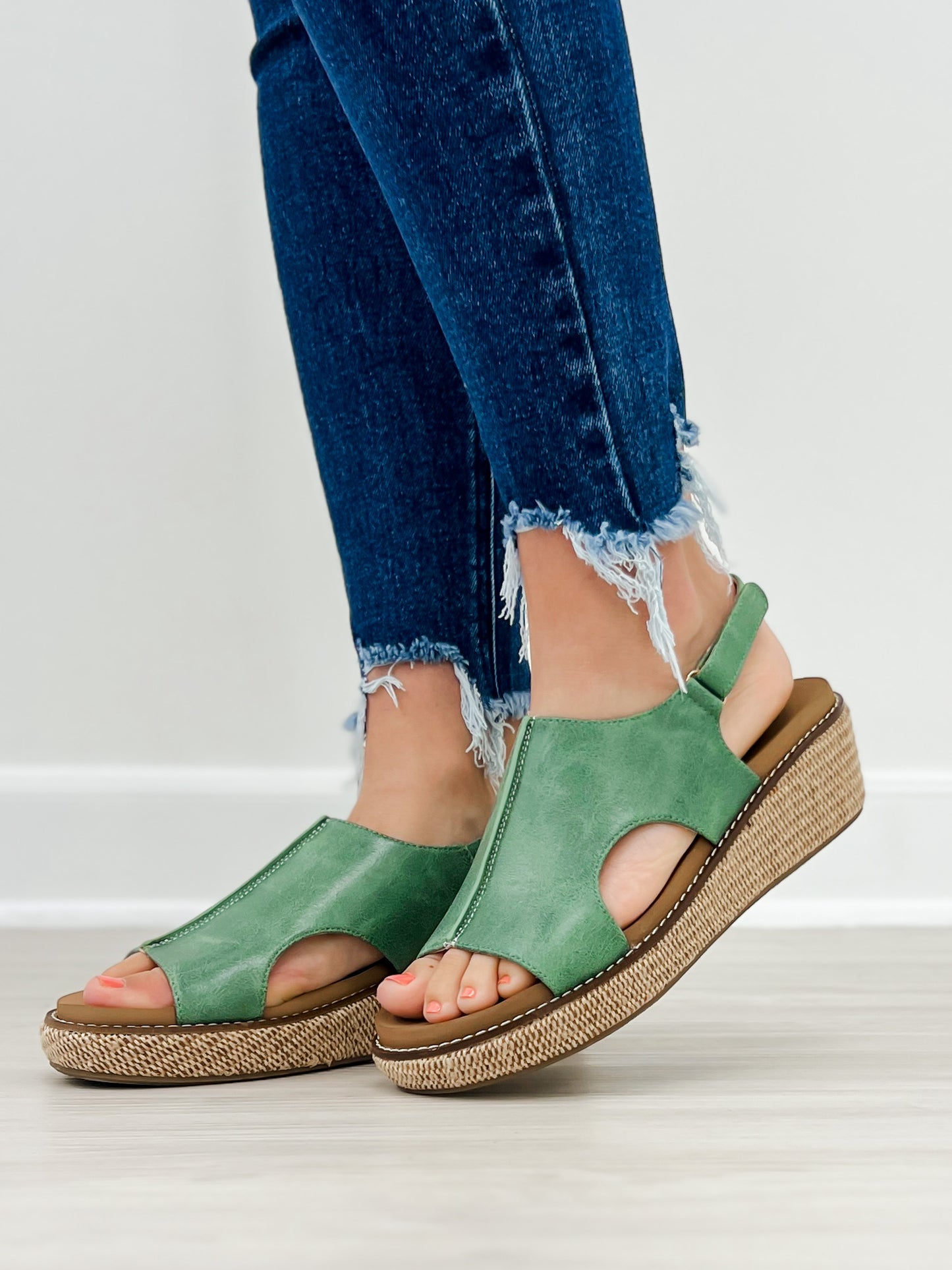 Corkys Volta II Wedge Sandals in Leaf Green