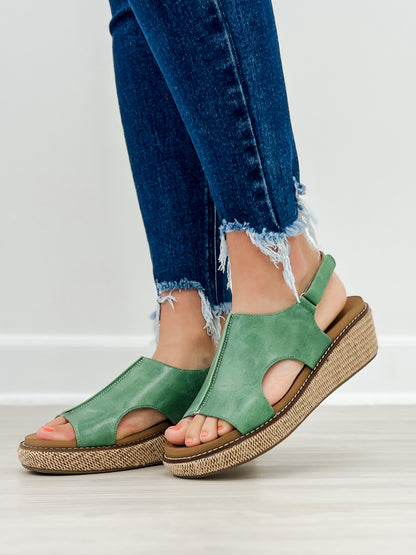 Corkys Volta II Wedge Sandals in Leaf Green