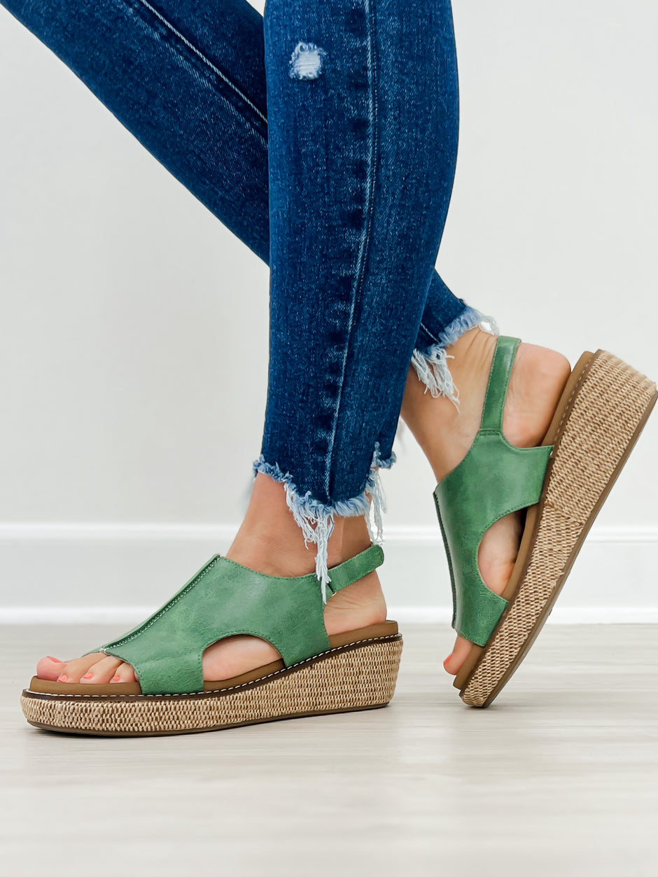 Corkys Volta II Wedge Sandals in Leaf Green
