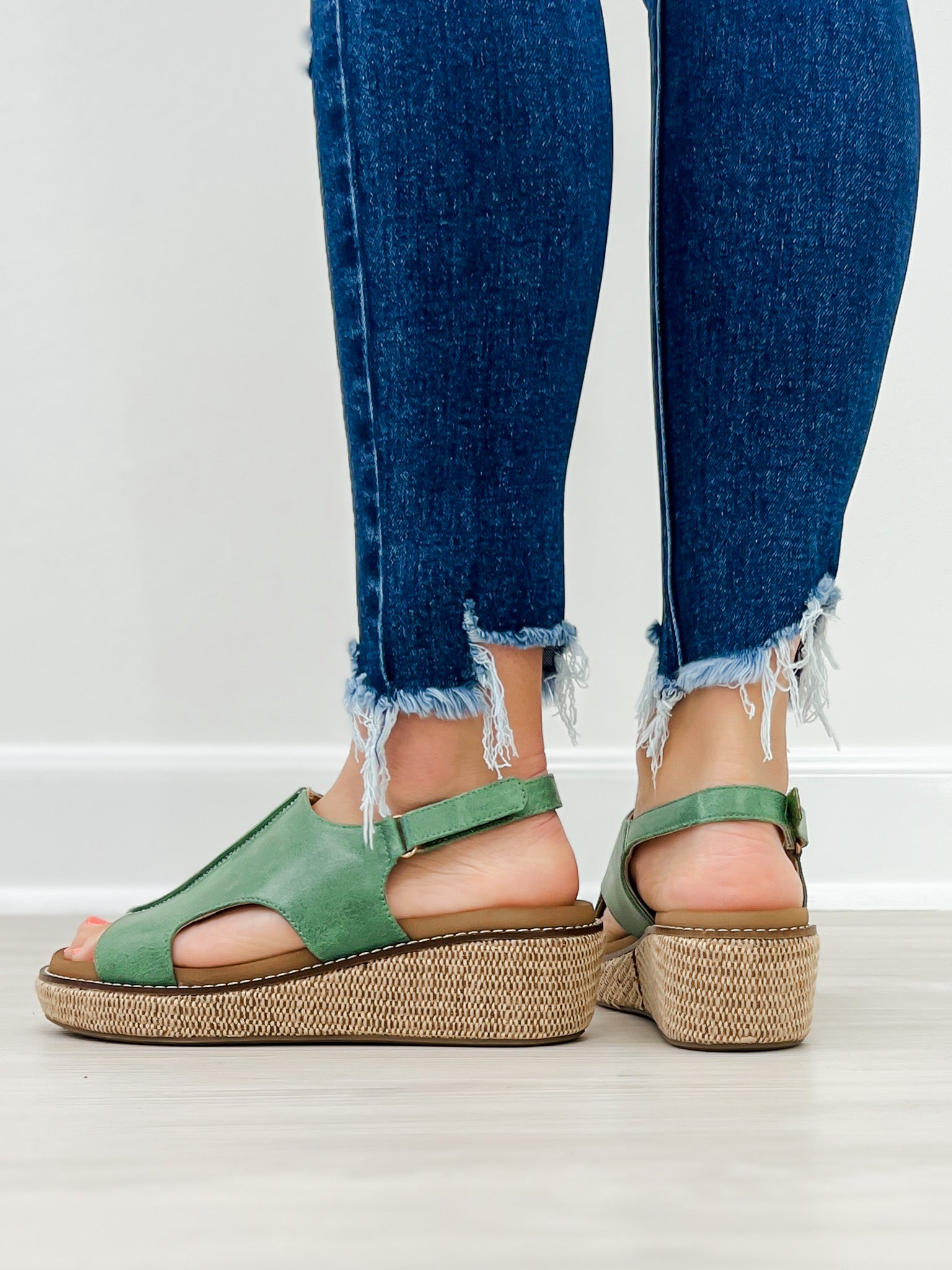 Corkys Volta II Wedge Sandals in Leaf Green