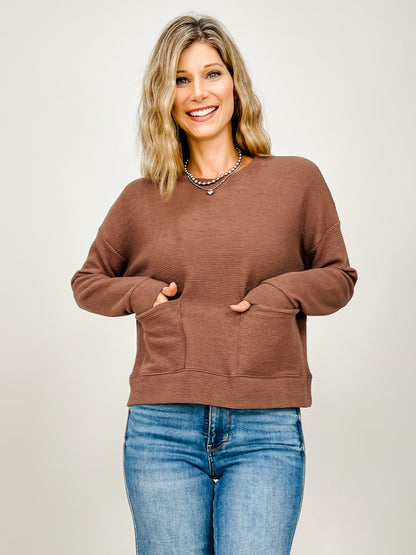 Cloudy Knit Long Sleeve Top with Front Pockets