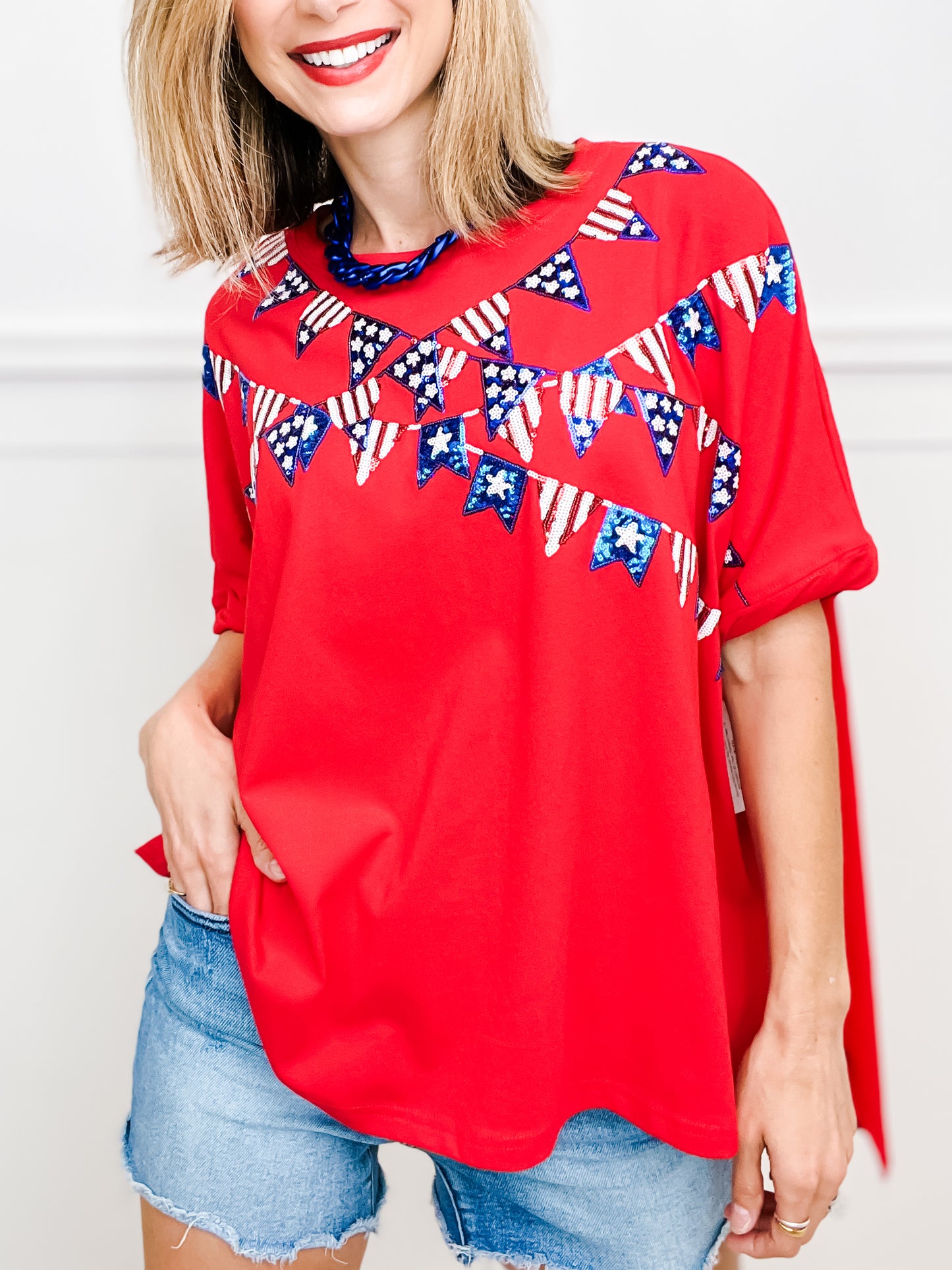 Summer Picnic American Flag Garland Loose Fit Top