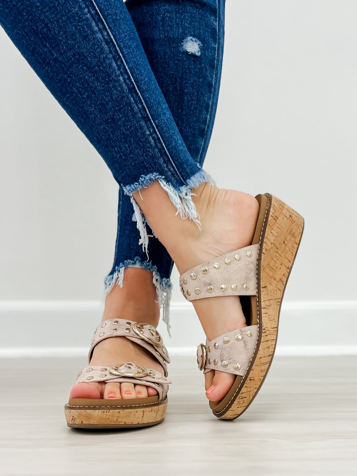 Corkys Told You So Double Buckle Sandals in Cream Crackle