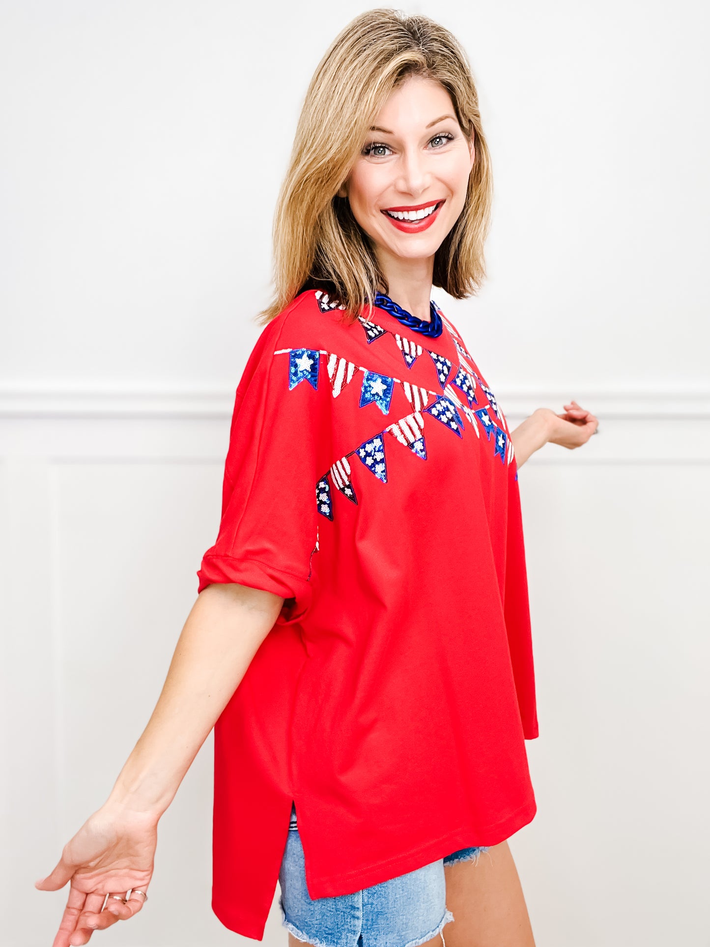 Summer Picnic American Flag Garland Loose Fit Top