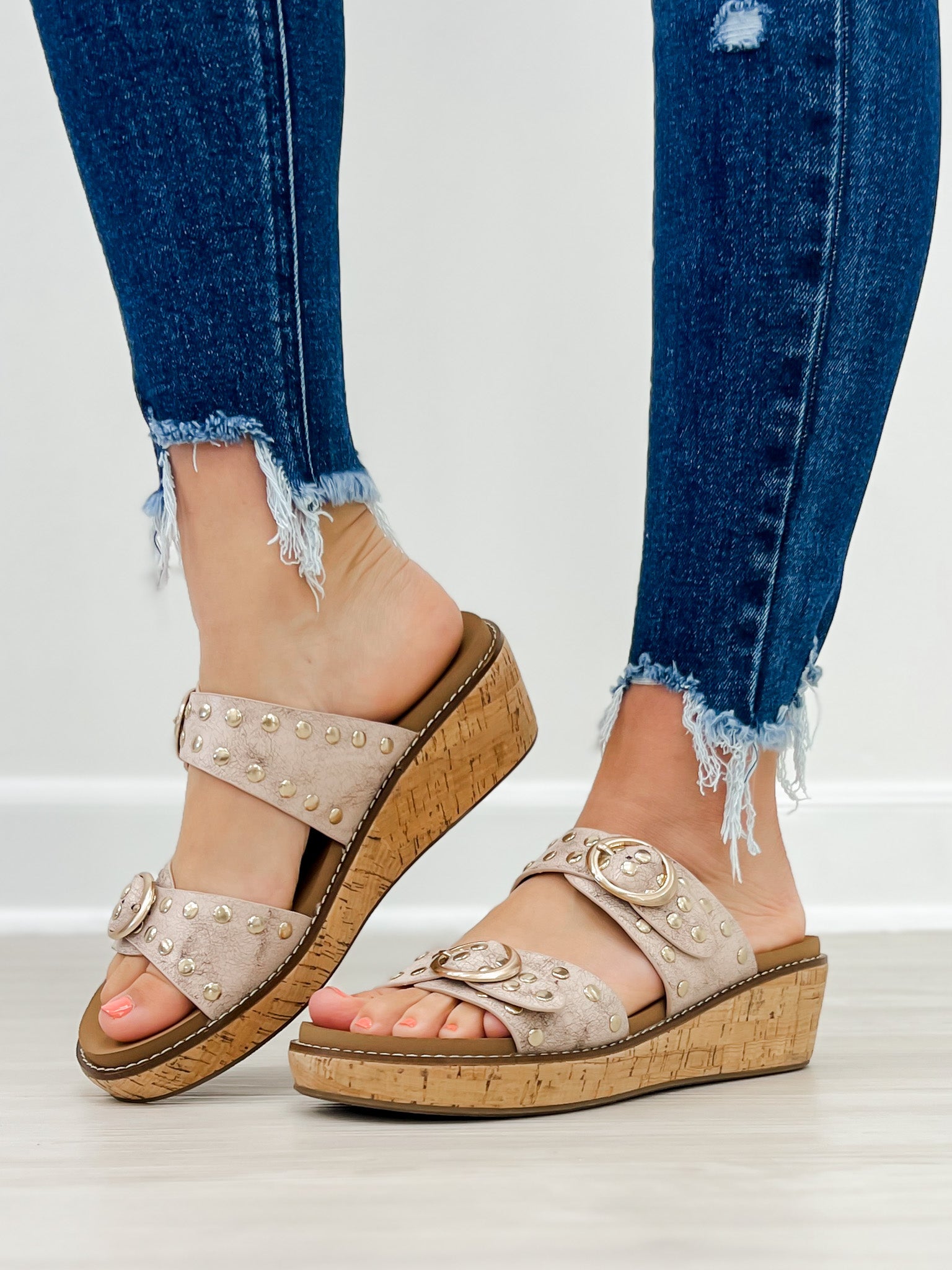 Corkys Told You So Double Buckle Sandals in Cream Crackle
