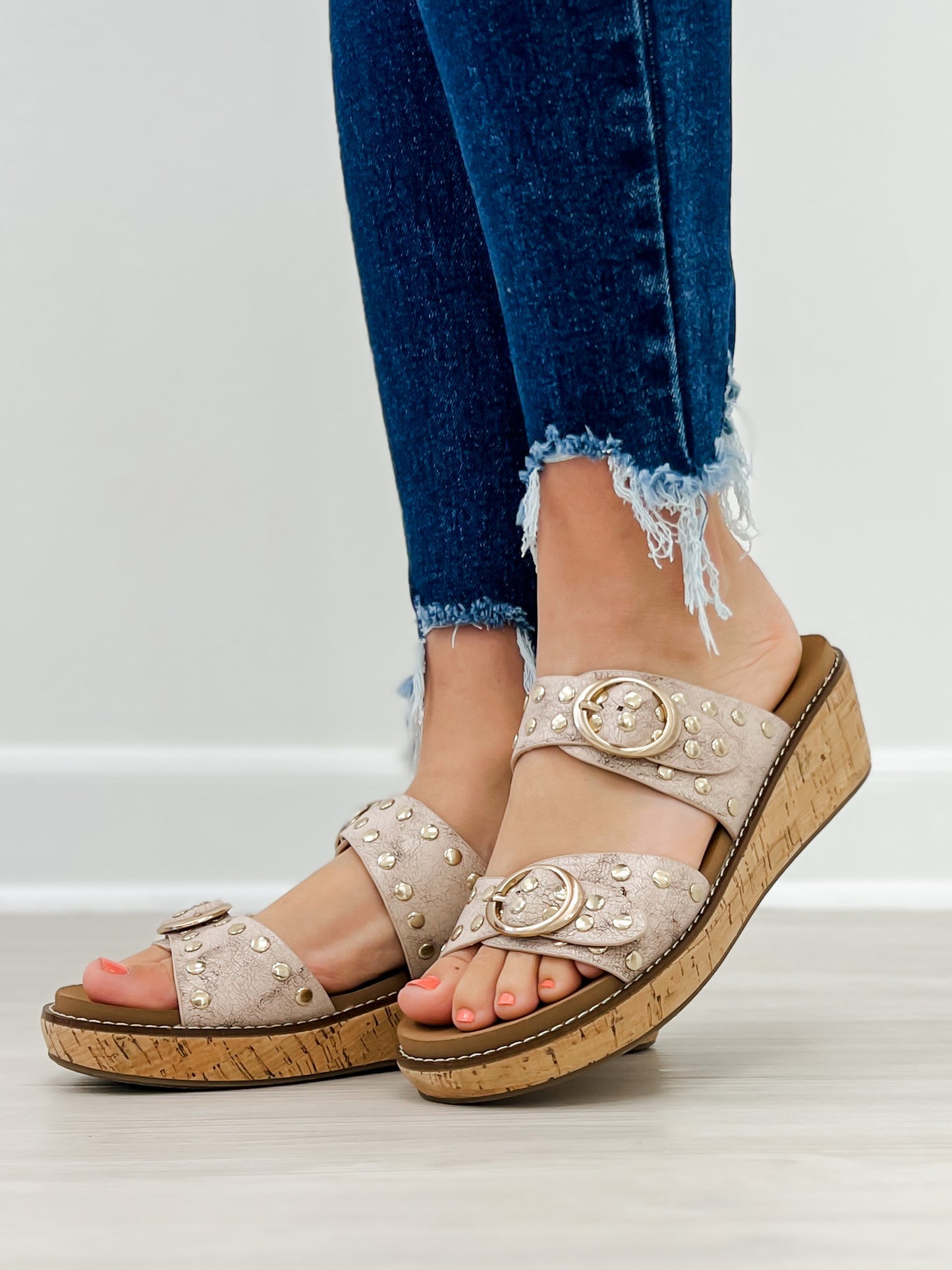 Corkys Told You So Double Buckle Sandals in Cream Crackle