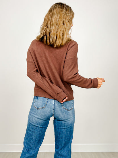 Cloudy Knit Long Sleeve Top with Front Pockets