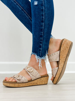 Corkys Told You So Double Buckle Sandals in Cream Crackle
