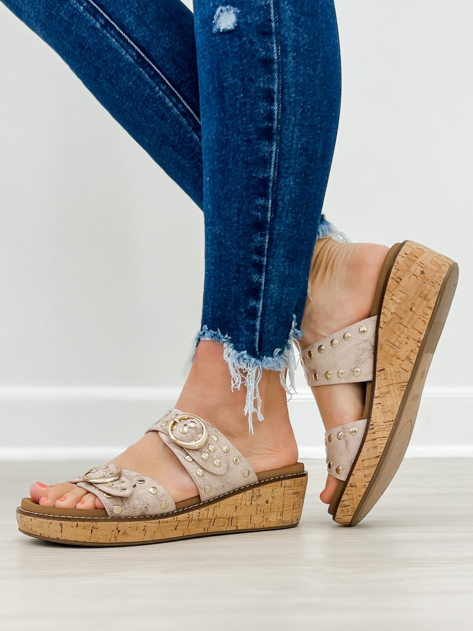 Corkys Told You So Double Buckle Sandals in Cream Crackle