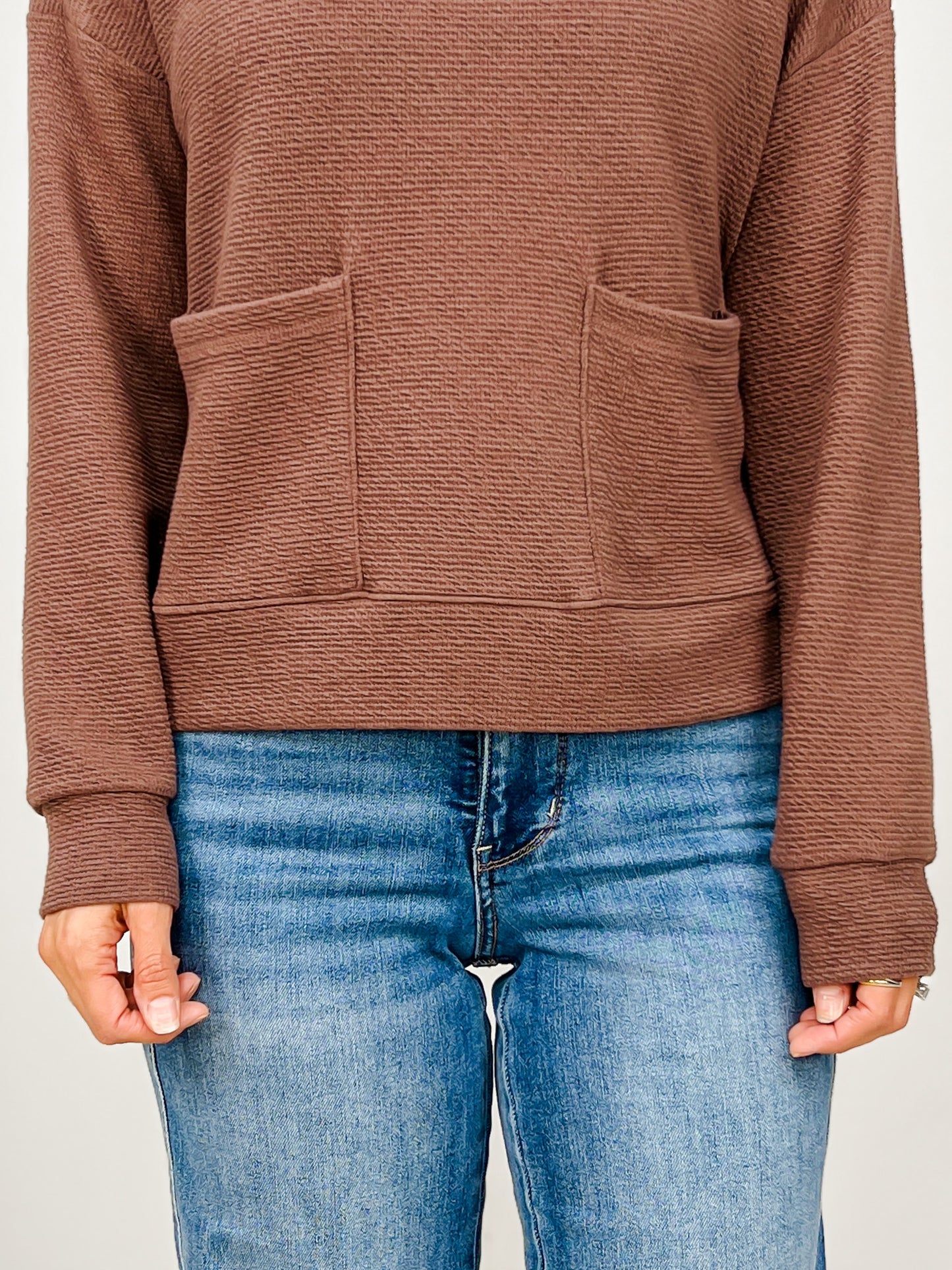 Cloudy Knit Long Sleeve Top with Front Pockets