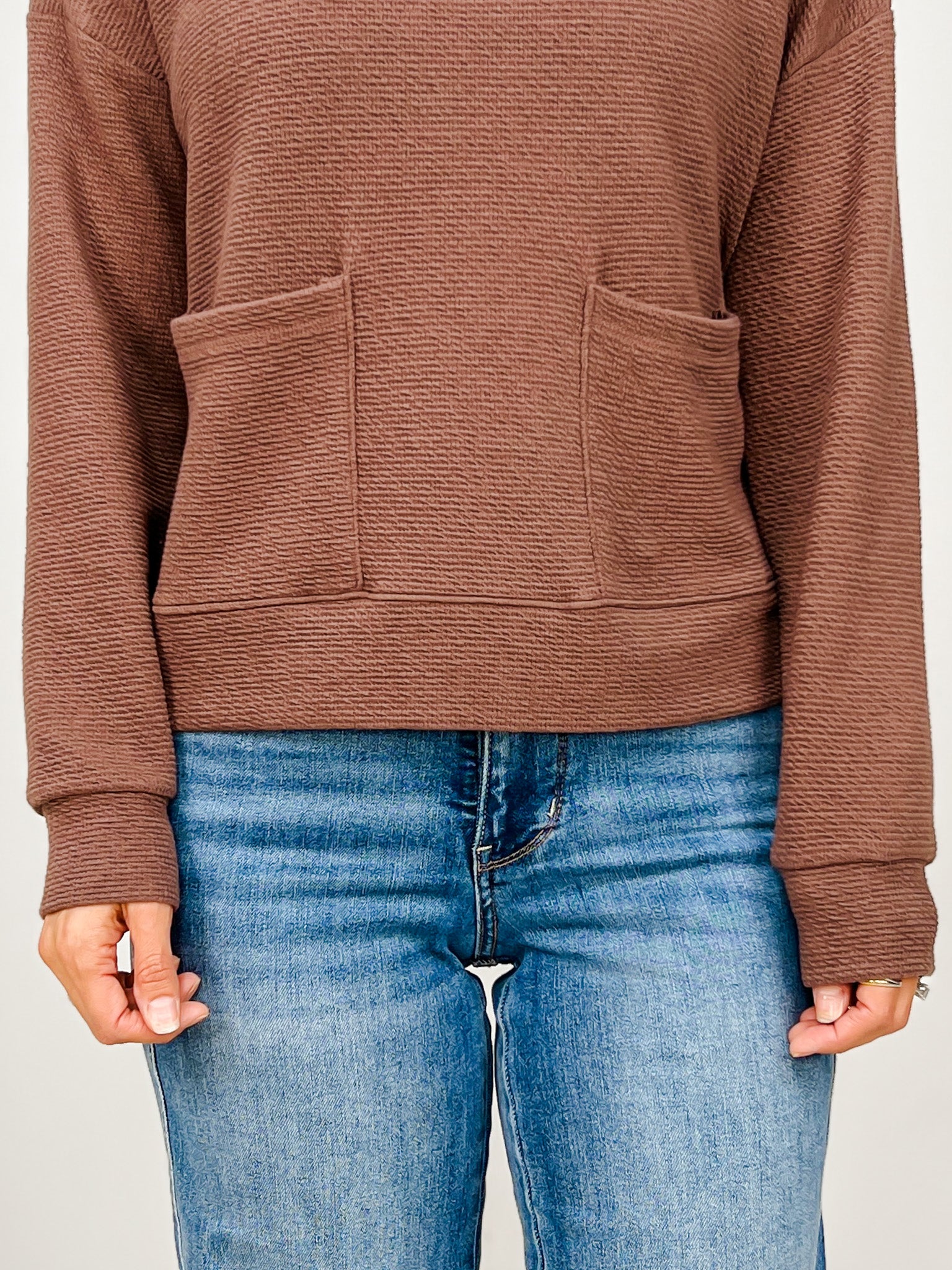 Cloudy Knit Long Sleeve Top with Front Pockets