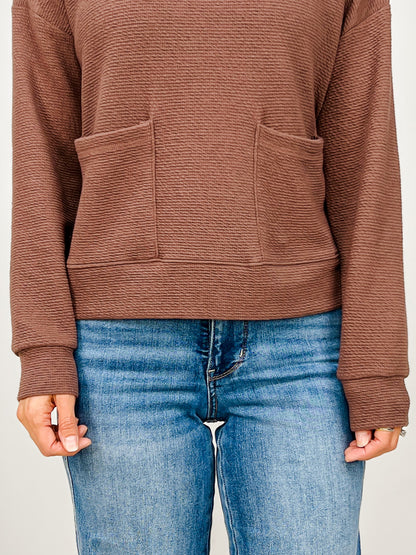 Cloudy Knit Long Sleeve Top with Front Pockets