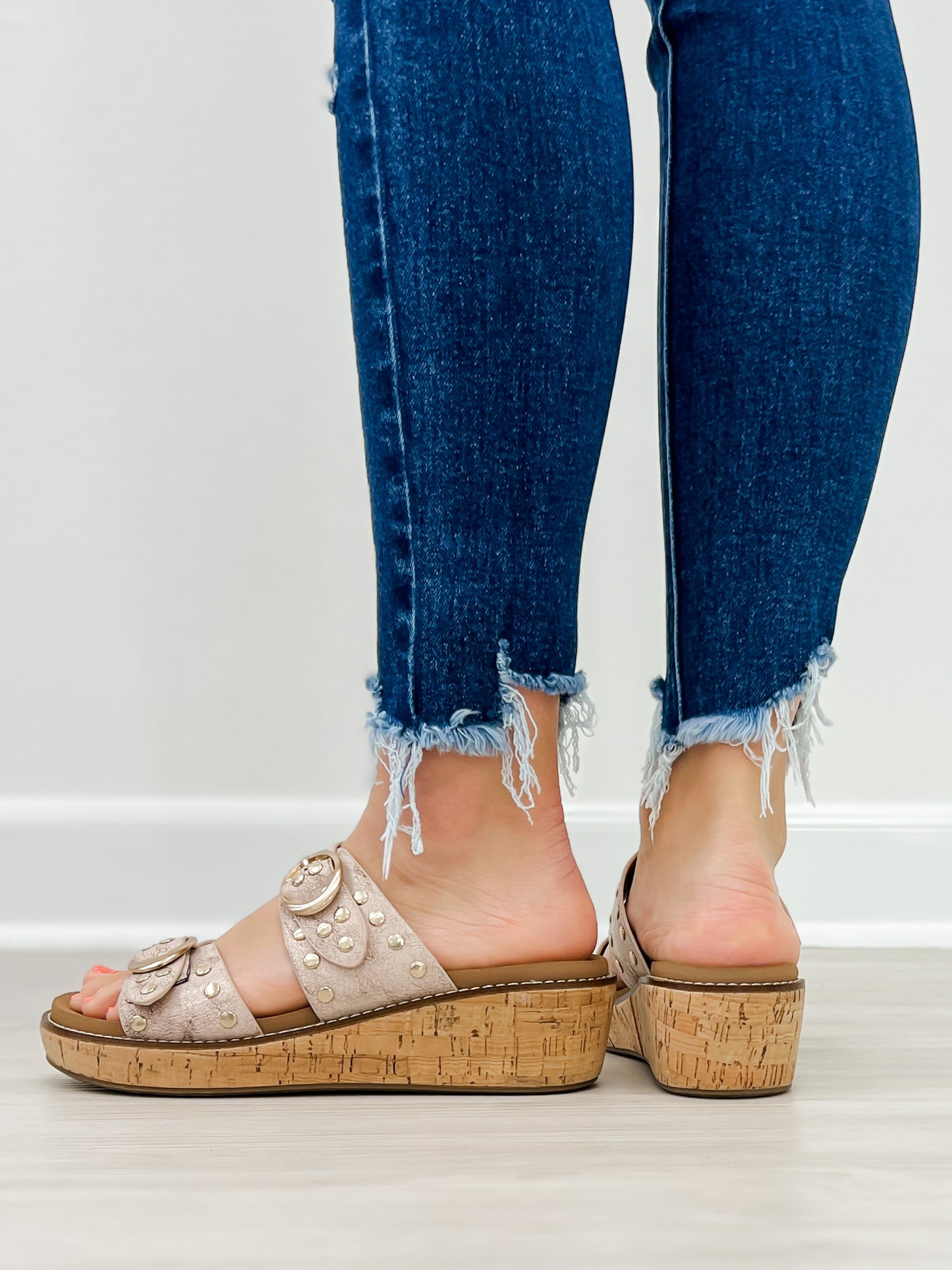 Corkys Told You So Double Buckle Sandals in Cream Crackle