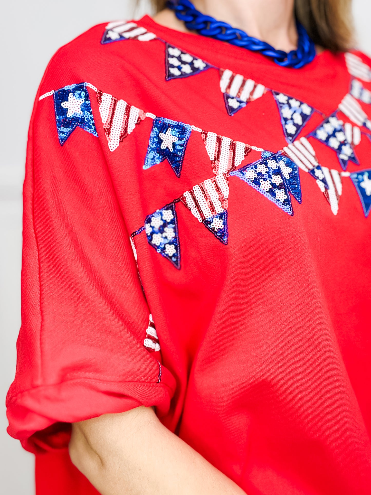 Summer Picnic American Flag Garland Loose Fit Top