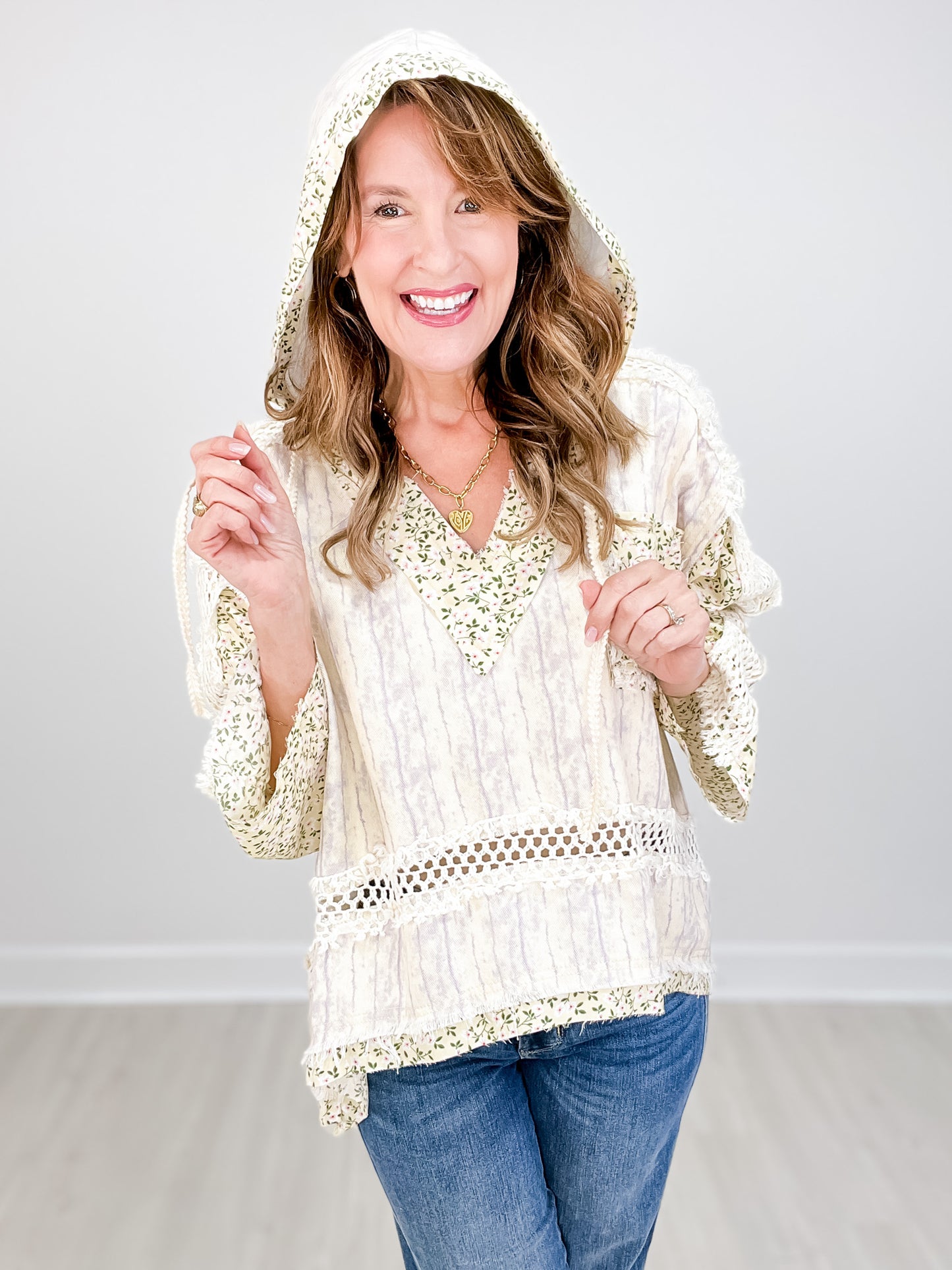 Vintage V-neck long sleeve floral print woven top