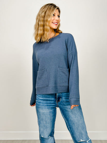 Cloudy Knit Long Sleeve Top with Front Pockets