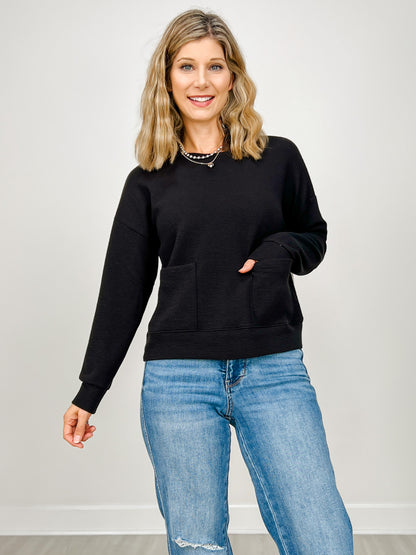 Cloudy Knit Long Sleeve Top with Front Pockets