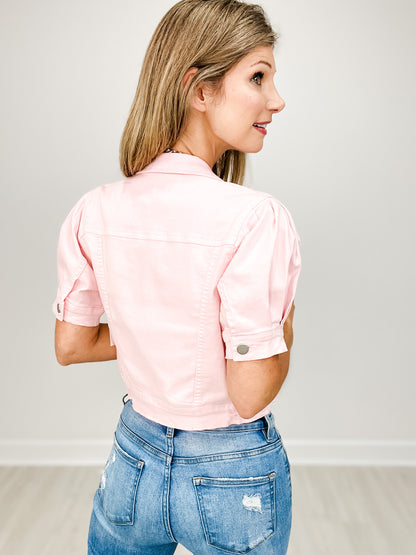 Risen Shirring Sleeve Denim Cropped Jacket
