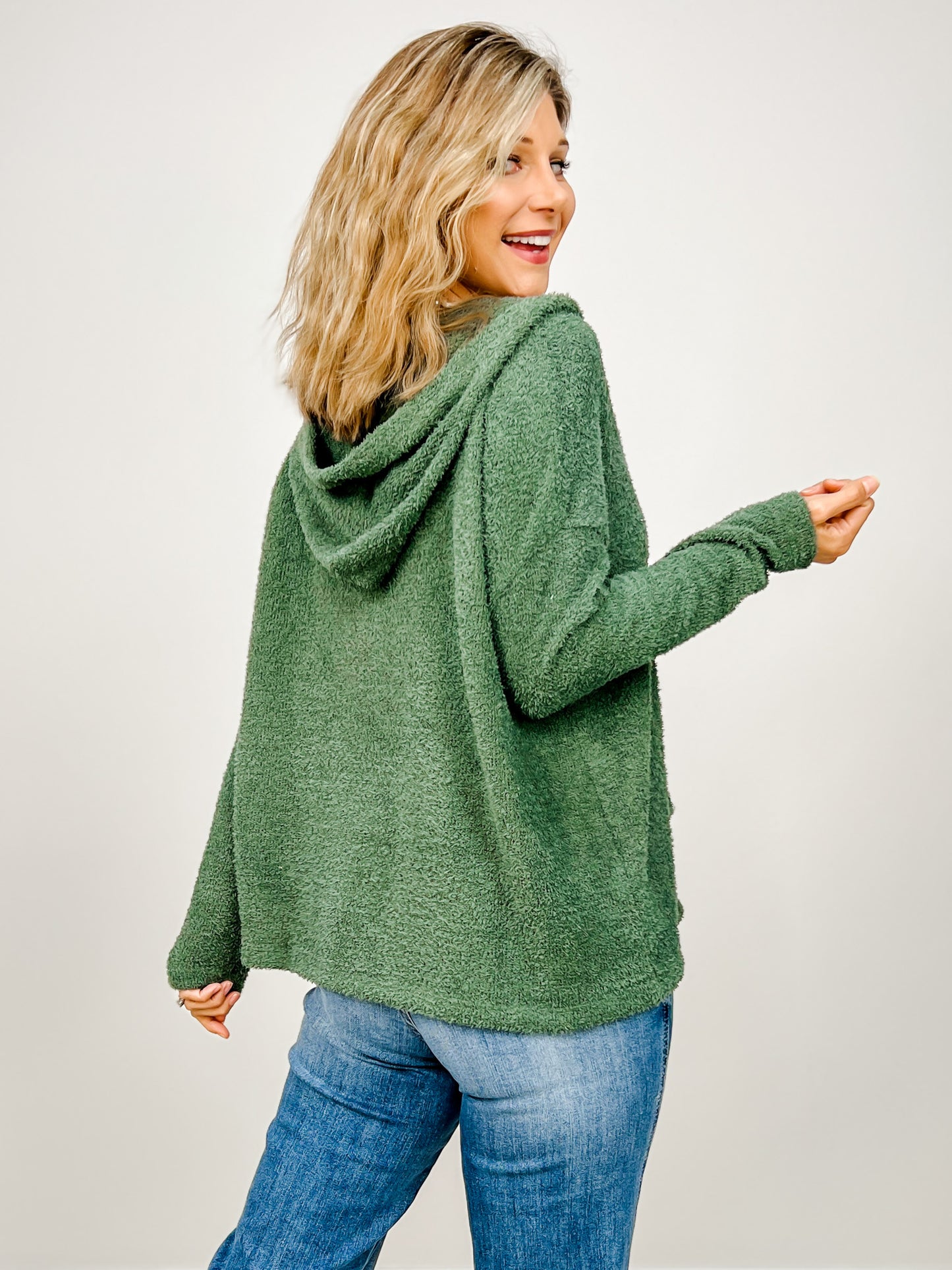 Cozy Knit V-Neck Long Sleeve Hoodie with Kangaroo Pocket