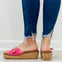Corkys Reality Slide Wedge Sandals in Pink Patent Croco