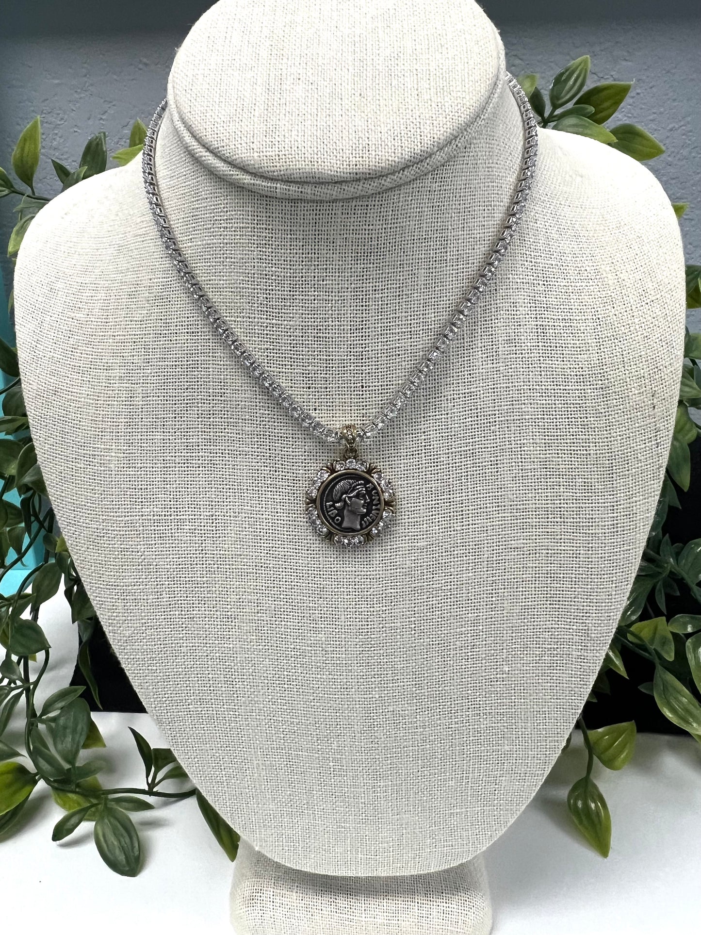 Crystal Coin Pendant Necklace