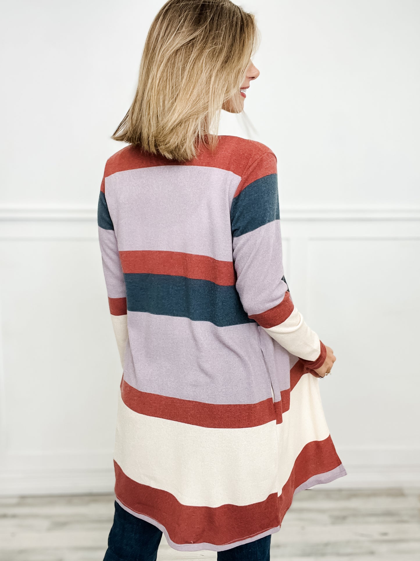 Long Sleeve Multi Color Block Open Front Cardigan